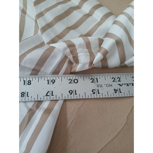 Halogen Shirt Top Blouse Womens M Beige Striped Bell Sleeve Cropped Classic - Picture 5 of 9